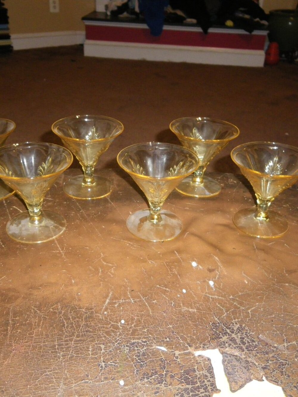 6 Vintage Small Martini Cocktail Drinking Bar Glasses Yellow Hued